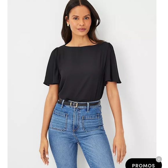 Ann Taylor Factory Petite Mixed Media Angel Sleeve Top - Picture 2 of 10